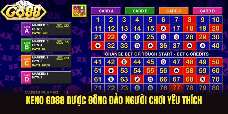 Keno Go88 được đông đảo người chơi yêu thích